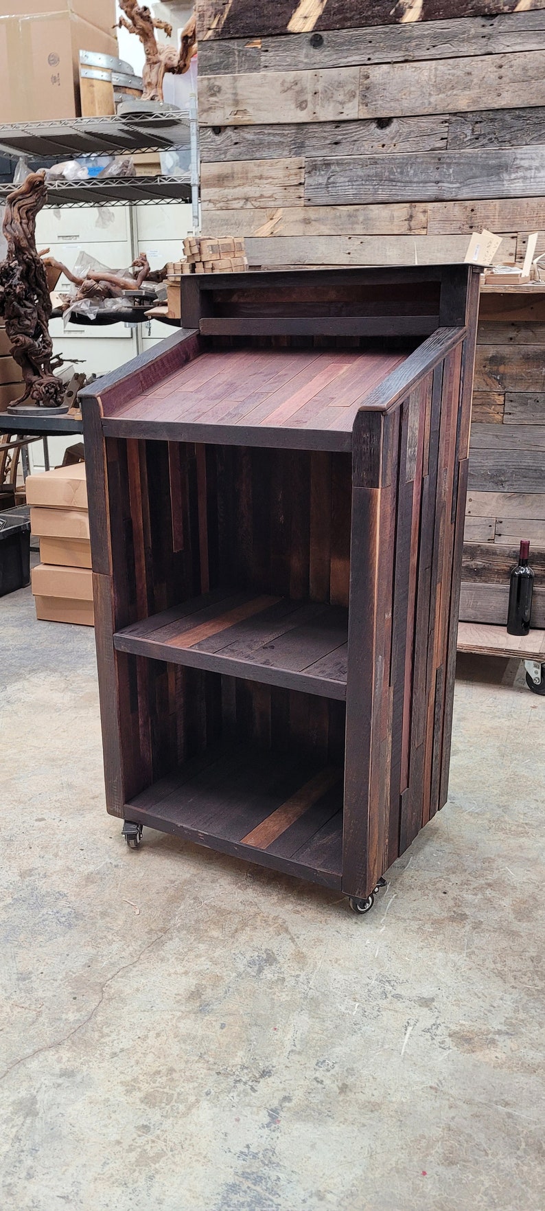 Hostess Stand Podium POS Terono Made from retired California wine barrels. 100% Recycled image 6