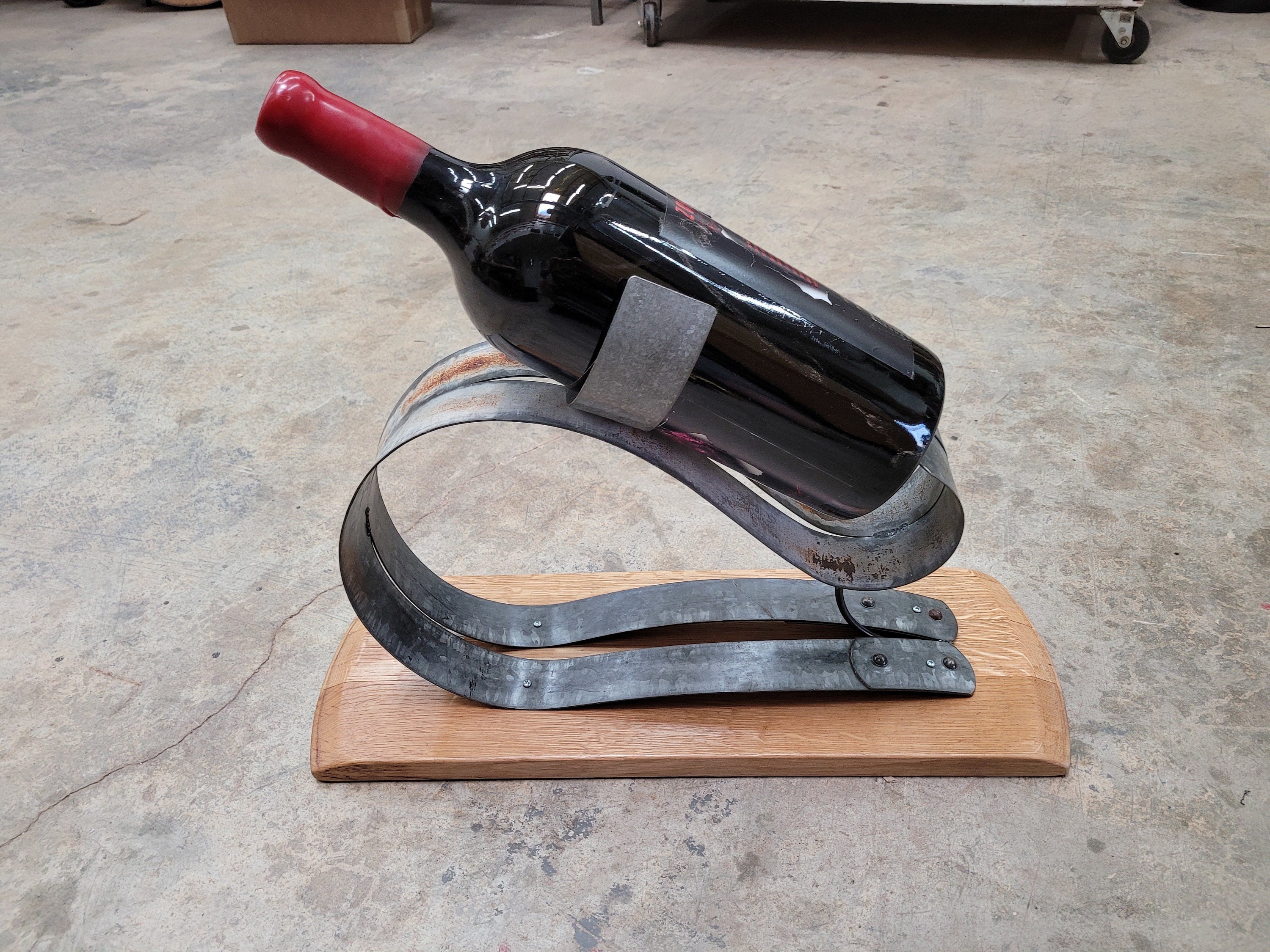Mexican Handcrafted Oak Wood and Horseshoe Bottle Holder, 'A Bottle for  Everyone