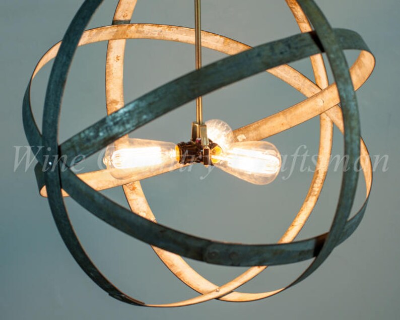 Wine Barrel Ring Chandelier Premier Made from retired California wine barrel rings 100% Recycled image 8