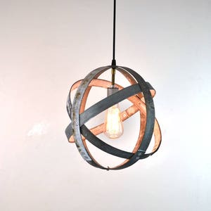 Wine Barrel Ring Pendant Light Atom Made from salvaged California wine barrel rings. 100% Recycled image 1