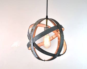 Wine Barrel Ring Pendant Light - Atom - Made from salvaged California wine barrel rings. 100% Recycled!