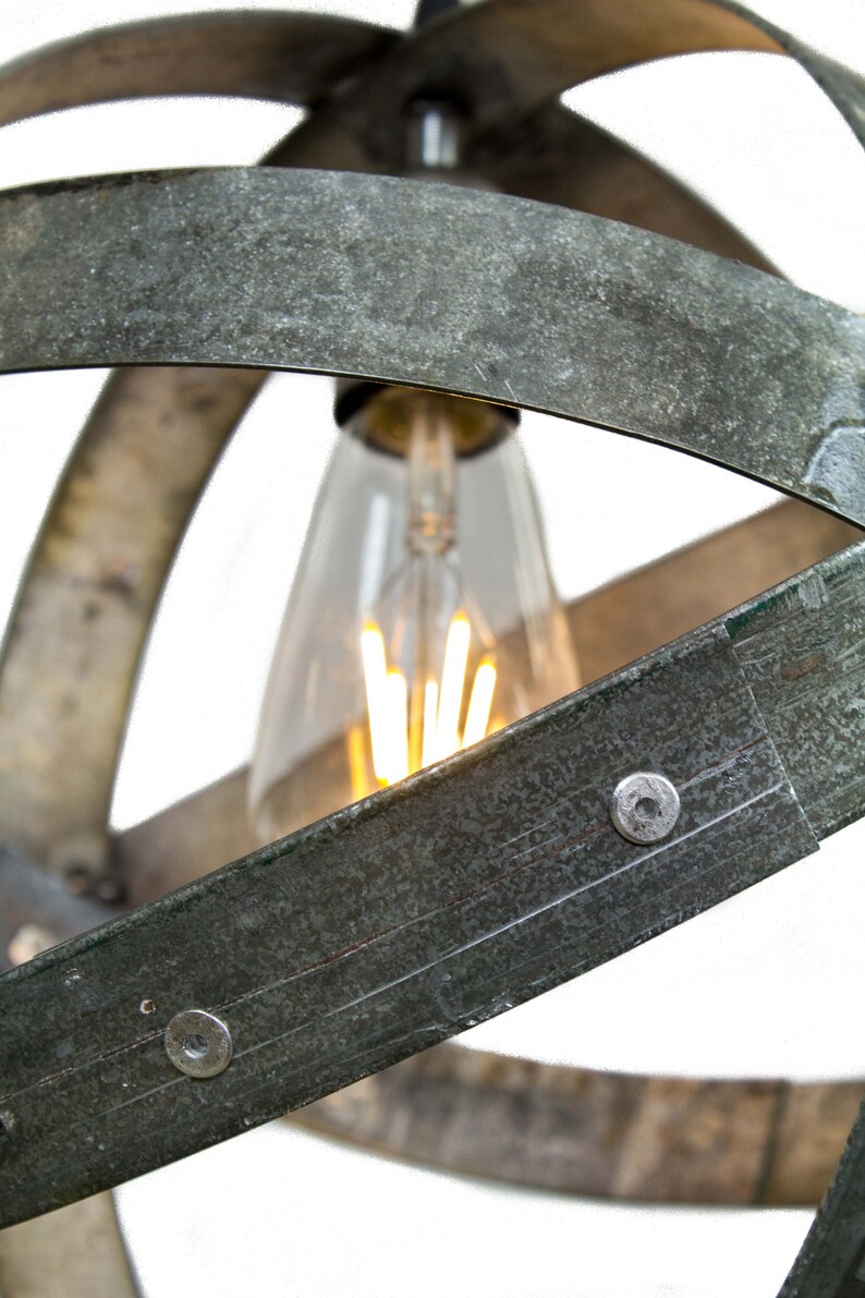 Wine Barrel Ring Pendant Light Atom Made from salvaged California wine barrel rings. 100% Recycled image 9