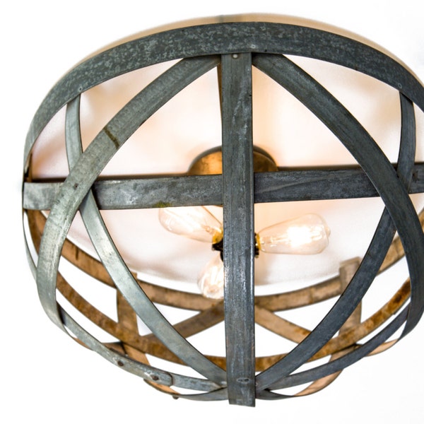 Wine Barrel Ring Flush Mount Ceiling Light - Orbis - Made from retired CA wine barrel rings. 100% Recycled!