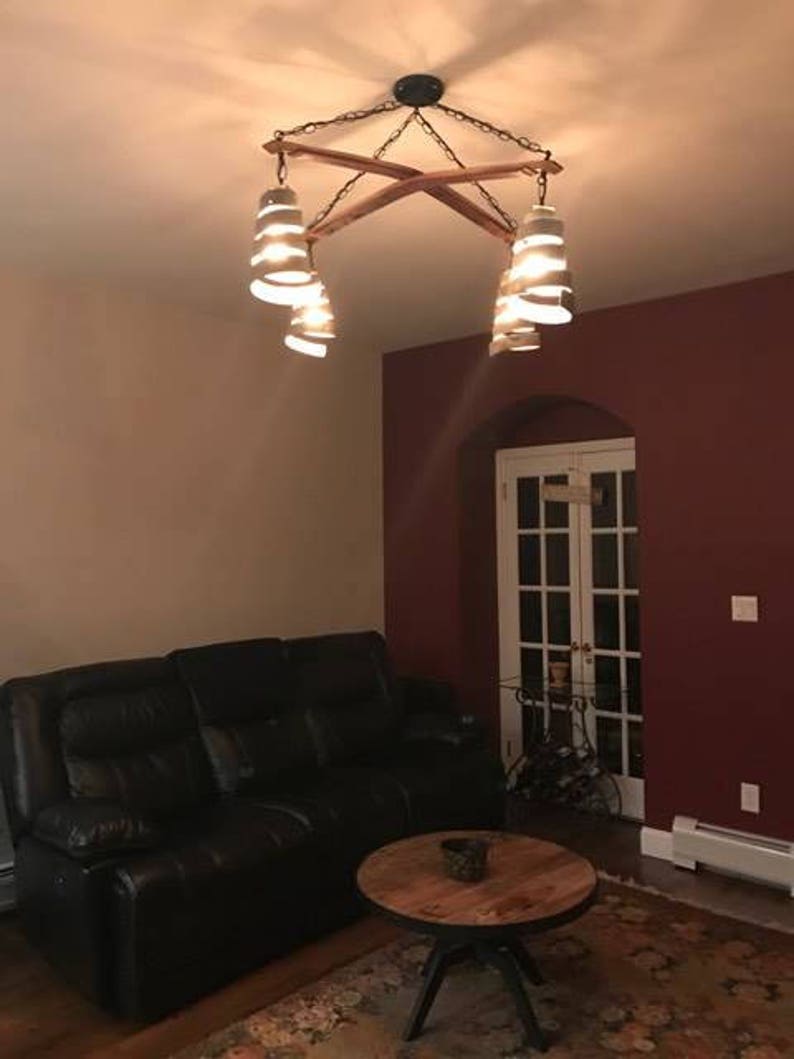 Wine Barrel Ring Chandelier Intersect Made from retired California wine barrels. 100% Recycled image 6