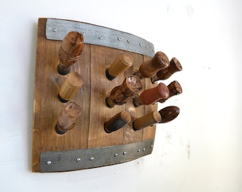 Wine Bottle Wall Mounted Stopper Display - Vintners Dozen - Made from reclaimed CA wine barrels. 100% Recycled!