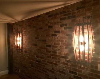 Wine Barrel Stave Wall Sconce - Half Catch - Made from retired California wine barrels and rings. 100% Recycled!