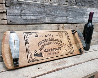 Halloween Cutting / Serving Board w/ Coffin Handles - Ouija - Made from retired California wine barrels. 100% Recycled!