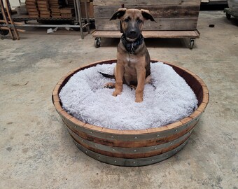 Large Wine Barrel Pet Bed 100121-60 Made from retired CA puncheon wine barrels. 100% Recycled!