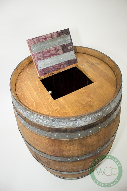 Wine barrel trash can w/ removable lid Receptacle Etsy