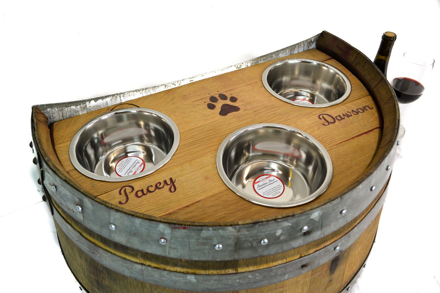 Wine Barrel Dog Bowl Marmorata Triple Pet Bowl Etsy