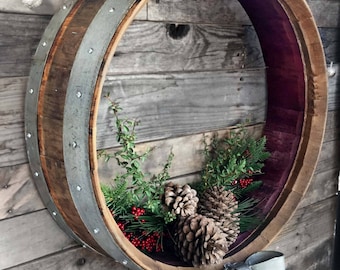 Wine Barrel Holiday Wreath or Door Hanger - Vairaa - Made from retired Napa wine barrels. 100% Recycled!