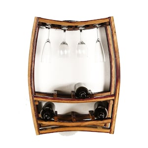 Wine Barrel Hanging Wine and Glass Rack - Rosato - Made from retired California wine barrels. 100% Recycled!