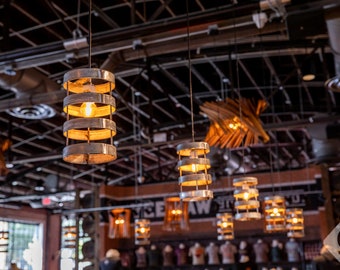 Wine Barrel Ring Cylinder Pendant Light - Lidara - Made from retired CA wine barrel rings 100% Recycled!