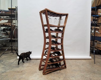 Narrow Wine + Glass Rack - SABLIER - Made from retired California wine barrels. 100% Recycled!