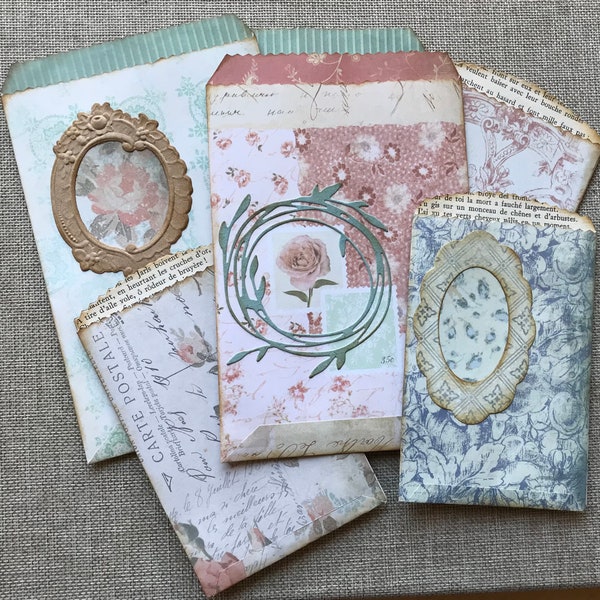 Handmade French Floral Paper Bags - set of 6