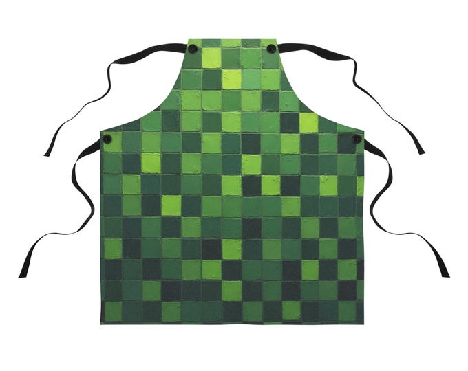 BellaStoria | Green Pixel Checkered Apron | Gaming Minecraft Inspired Kitchen Apron