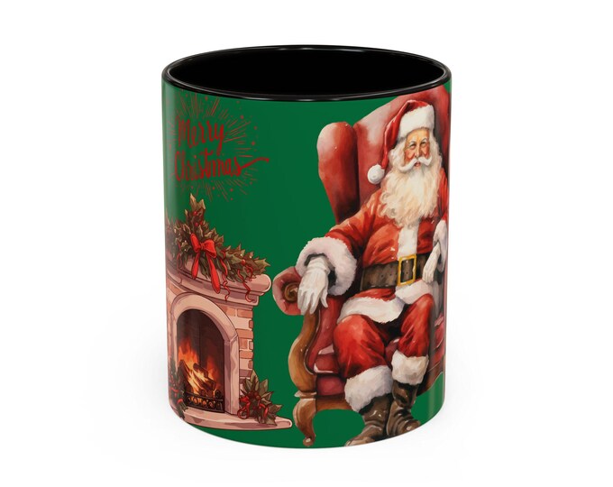 BellaStoria | Vintage Santa Claus by Fireplace Mug | Christmas Coffee Mug