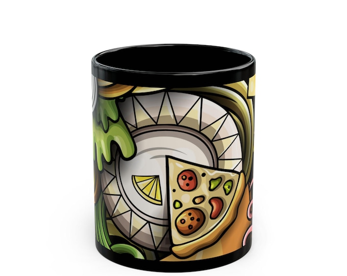 BellaStoria | Pizza Slice Mosaic Mug | Black Ceramic Coffee Cup