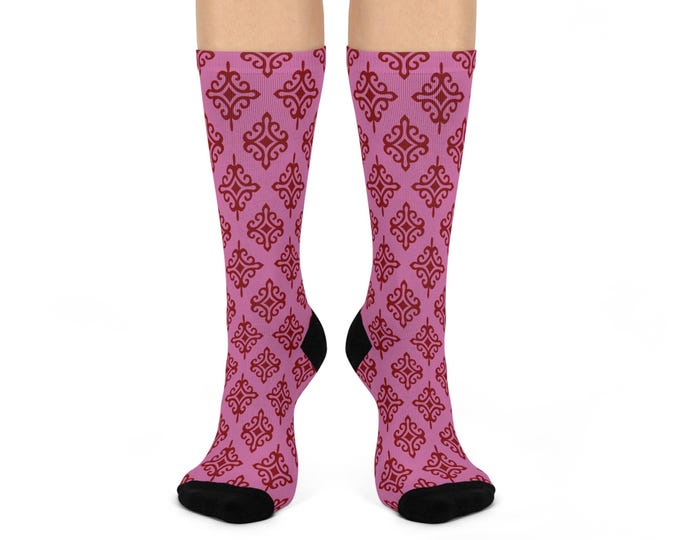 BellaStoria | Red Moroccan Tile Pattern Cushioned Crew Socks