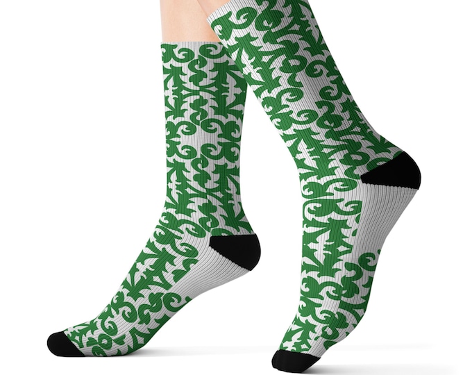 BellaStoria | Green Tile Pattern Socks | Sublimation Crew Socks