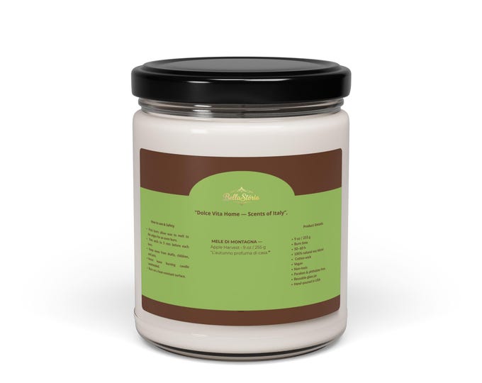 BellaStoria | Soy Candle - Dolce Vita Home MELE DI MONTAGNA Apple Harvest, 9 oz, Autumn Scented Candle, Home Fragrance, Housewarming Gift
