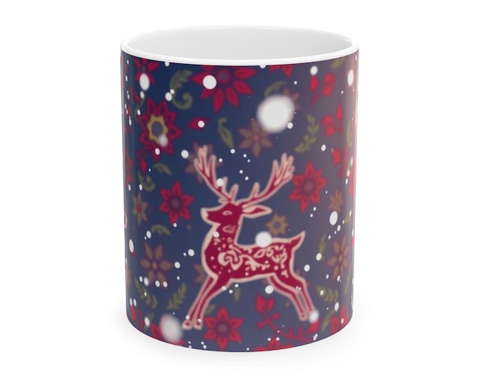 BellaStoria | Festive Ceramic Mug with Reindeer Design | Holiday Gift, Christmas Mug, Cozy Home Decor, Winter Drinkware, Unique Present