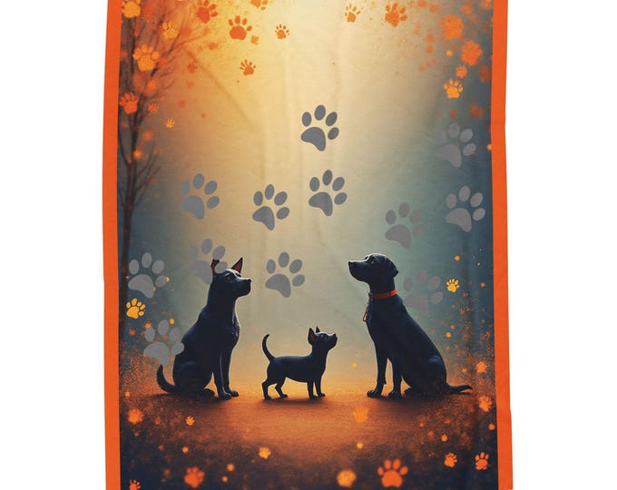 BellaStoria | Dog Paw Silhouette Velveteen Plush Blanket | Paw Print Pattern