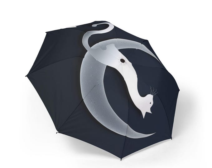 BellaStoria | Sleek Moon Cat Umbrella - Stylish Rain Protection, Gift for Cat Lovers, Foldable Travel Umbrella, Unique Art Gift, Accessory
