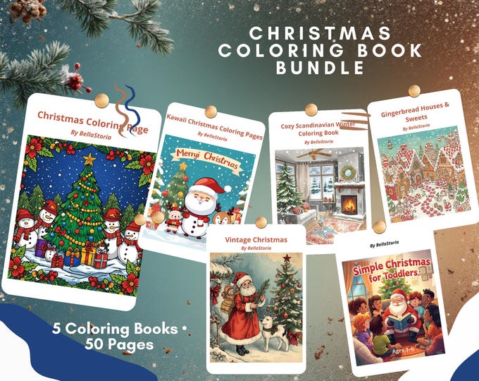 Christmas Coloring Book Bundle – 50 Printable Pages | Cute, Vintage And Kids Christmas Coloring Pages | Instant Download