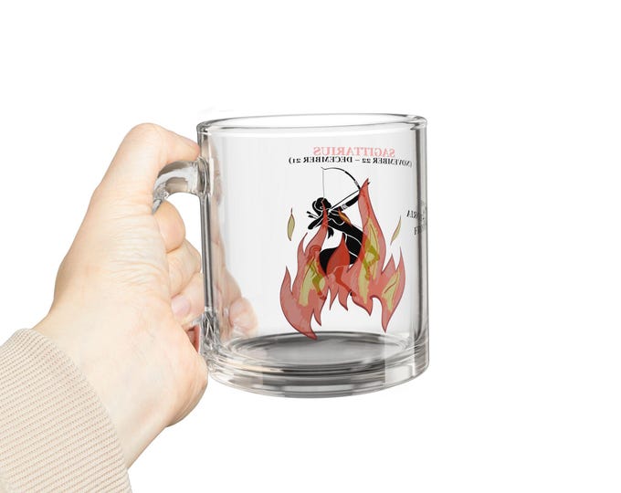 BellaStoria | Zodiac Fire Sign Mug, Horoscope Gift, Astrology Coffee Cup, Personalized 10oz Glass, Sagittarius Tea Mug, Unique Zodiac Gifts