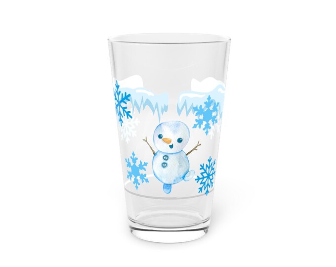BellaStoria | Winter Wonderland Snowman Pint Glass, Perfect for Christmas Gatherings, Holiday Cheer, Cozy Winter Nights, Hot Cocoa, Ice-Cold