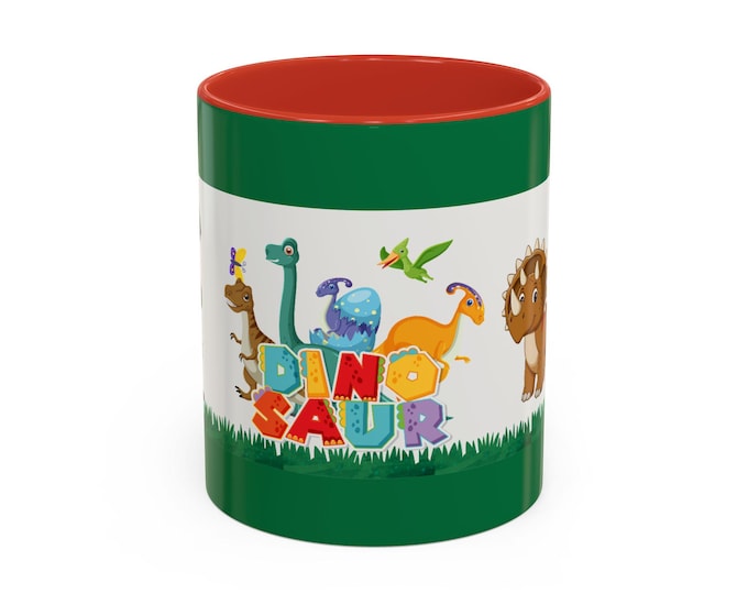 BellaStoria | Dinosaur Accent Coffee Mug - Fun Dino Coffee Cup, Kids' Gift, Birthday Present, Cute Animal Mug, Playful Drinkware