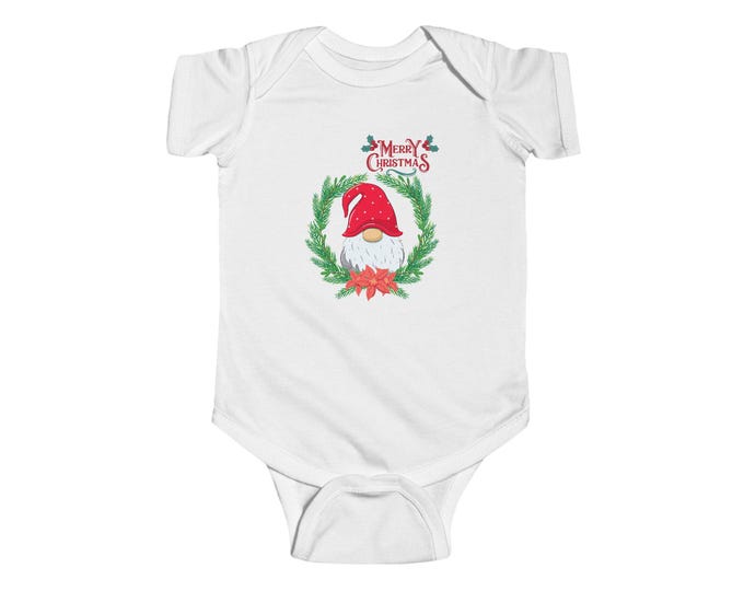 BellaStoria | Merry Gnome Wreath Infant Bodysuit | Christmas baby onesie