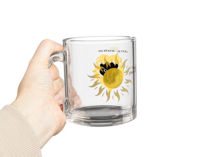 BellaStoria | Astrological Horoscope Glass Mug, 10oz - Zodiac Sign Gift, Cute Astrology Coffee Cup, Leo Sun Symbol Mug, Horoscope Lover's