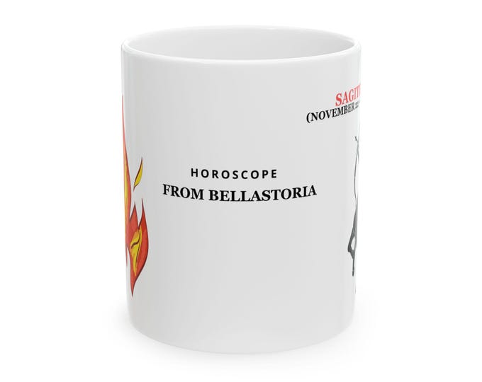BellaStoria | Sagittarius Horoscope Ceramic Mug | Astrology Gift for November Birthdays, Zodiac Gift, Astrology Lover's Mug, Unique Coffee