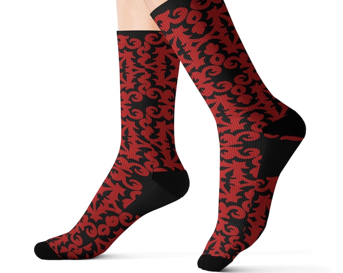 BellaStoria | Red Damask Pattern Socks | Sublimation Socks