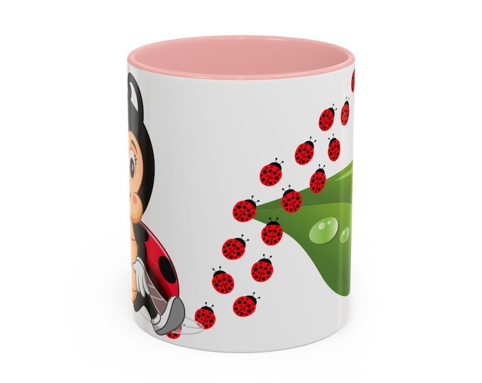 BellaStoria | Ladybug Accent Coffee Mug for Nature Lovers, Cute Coffee Cup, Spring Gift, Garden Decor, Unique Kitchenware, Ladybug Mug