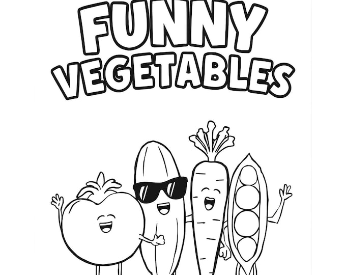 Funny Vegetables Coloring Book | 80+ Pages Educational Bundle | Digital Download