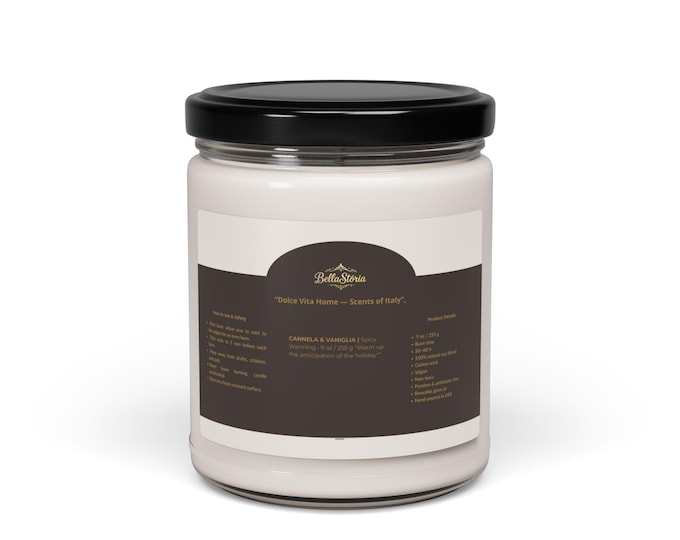 BellaStoria | Dolce Vita Home - Cannella e Vaniglia Candle | Spicy Vanilla & Cinnamon | 9 oz Soy Wax | Holiday Aromatherapy