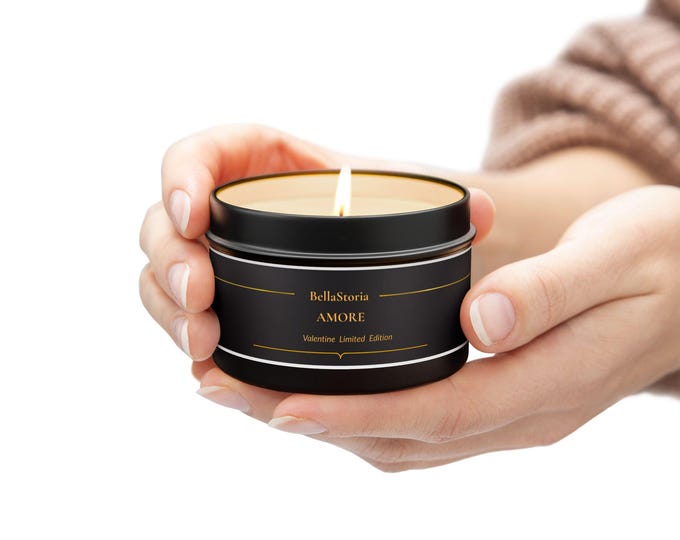 Romantic Vanilla-Scented Gift | Limited Edition Amore Valentine Candles in a Tin | Cozy Home Decor | Luxurious Travel Size| BellaStoria