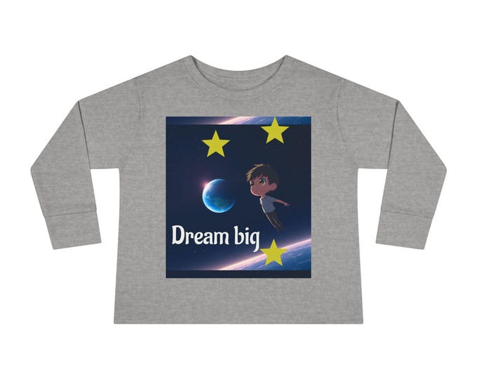 Dream Big Toddler Long Sleeve Tee, Inspirational Kids Shirt, Toddler Apparel, Starry Night Top, Sleepovers & Playdates