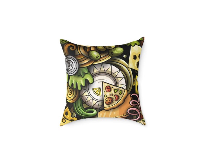 BellaStoria | Pizza Slice Doodle Square Pillow | Poly Canvas Pillow
