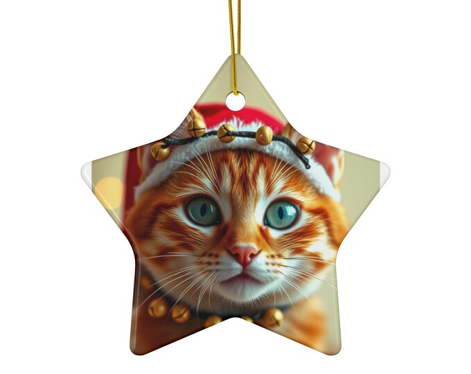 BellaStoria | Festive Cat Ceramic Ornament | Holiday Decor, Christmas Tree Decoration, Gift Tag, Pet Lover Gift, Winter Home Decor