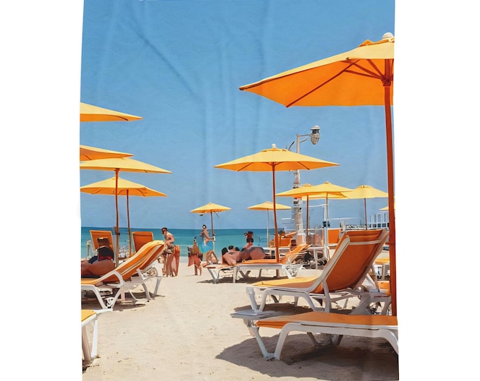 Beach Vibes Velveteen Plush Blanket, Cozy Throw for Relaxation, Perfect for Summer Days, Picnic, Beach Blanket, Gift Idea