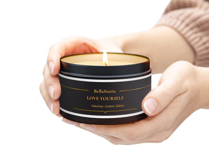 Love Yourself Candle | Valentine Limited Edition | Black Tin Candle | Self Love Gift | Cozy Home Decor | BellaStoria