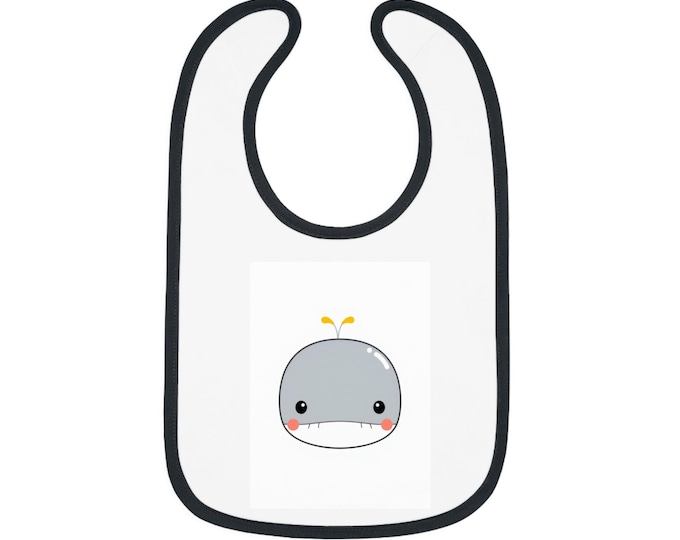 Cute Whale Baby Bib - Adorable Contrast Trim Jersey Bib for Feeding, Perfect Baby Shower Gift, Toddler Essentials, Eco-Friendly Babywearing
