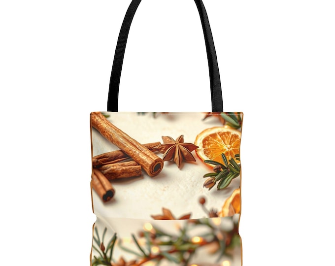 BellaStoria | Winter Spice Tote Bag - Cinnamon, Anise, Orange, Rosemary, Cream - Holiday Market, Kitchen Errands, Seasonal Comfort