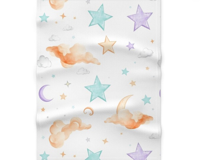 Whimsical Starry Baby Blanket - Soft Fleece: Newborn Gift, Nursery Decor, Baby Shower, Cozy Sleep, Kids Room