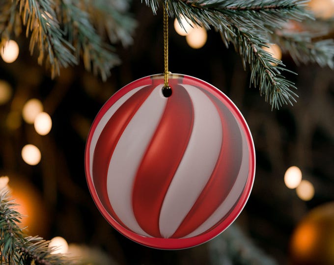 BellaStoria | Red and White Swirl Christmas Ornament | Ceramic Ornament