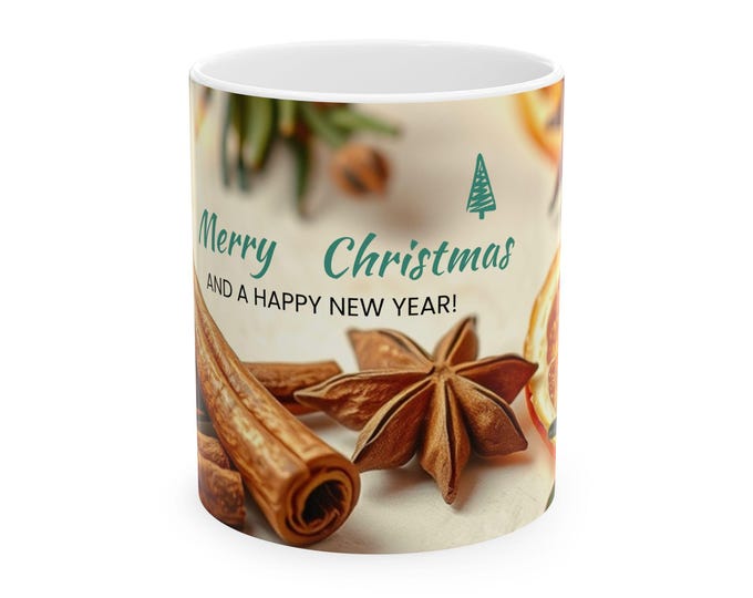BellaStoria | Merry Christmas Spices Mug | Cinnamon Star Anise Orange Ceramic Mug